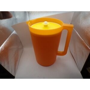 Tupperware Pitcher Orange Yellow Lid Large Capacity Vintage Kitchenware
